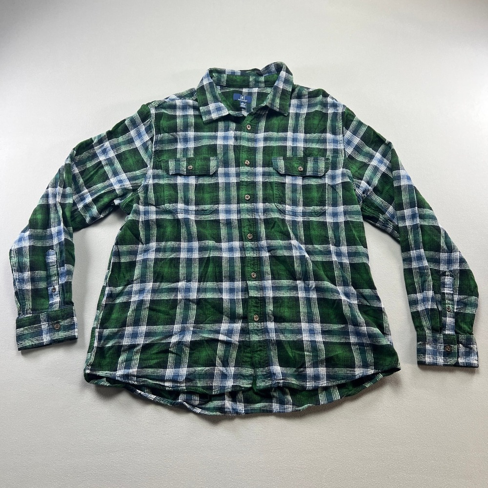 George Flannel Shirt Mens XL (46-48) Multicolor Plaid Cotton Pleated Button Up